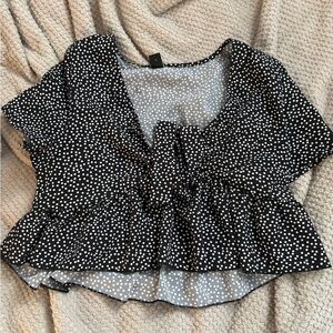 SHEIN Black and White Polka Dot Ruffle Blouse